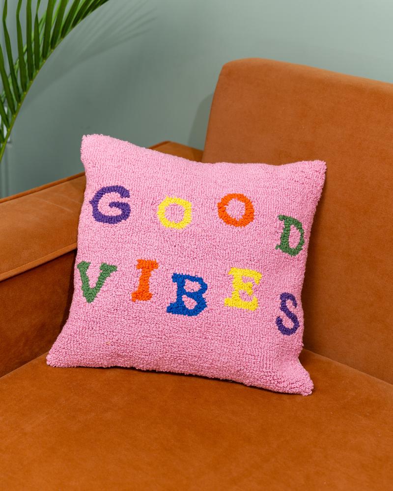 Hello Yellow Good Vibes Tufted Cushion Cover