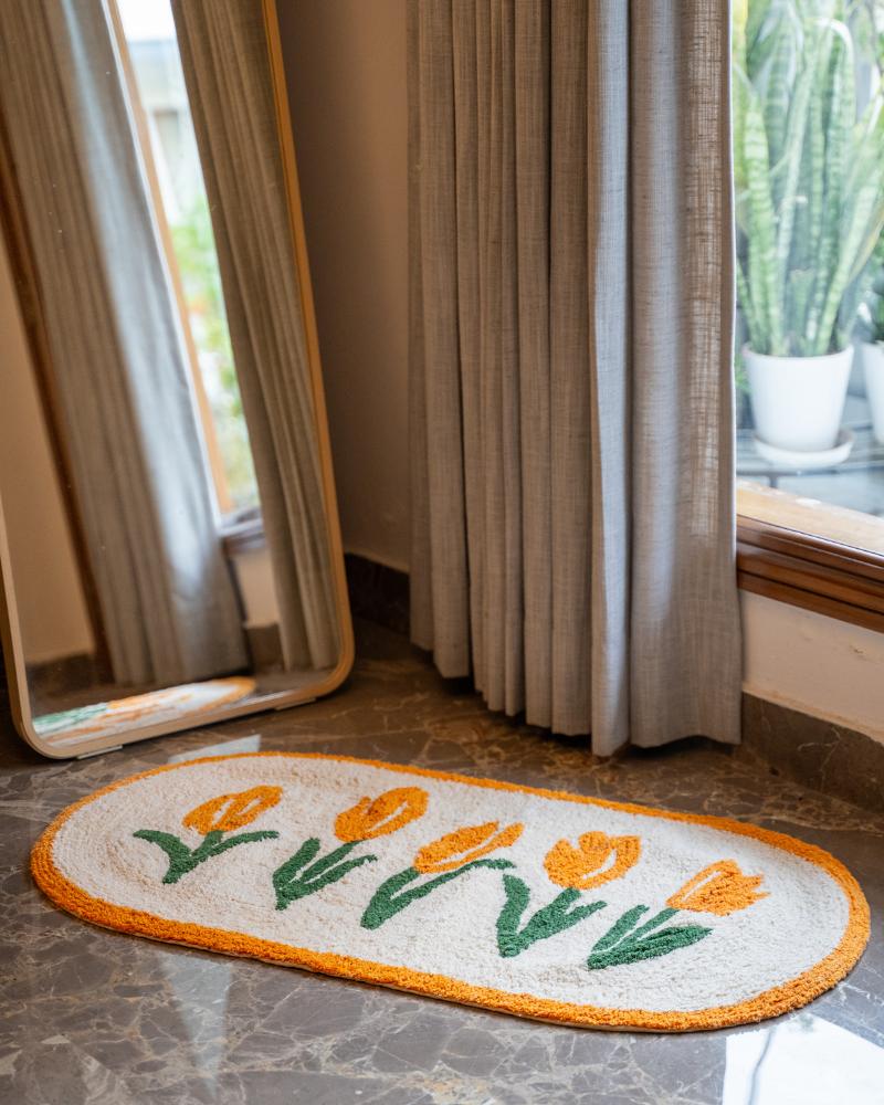 Hello Yellow Whistling Flowers Tufted Floor Mat