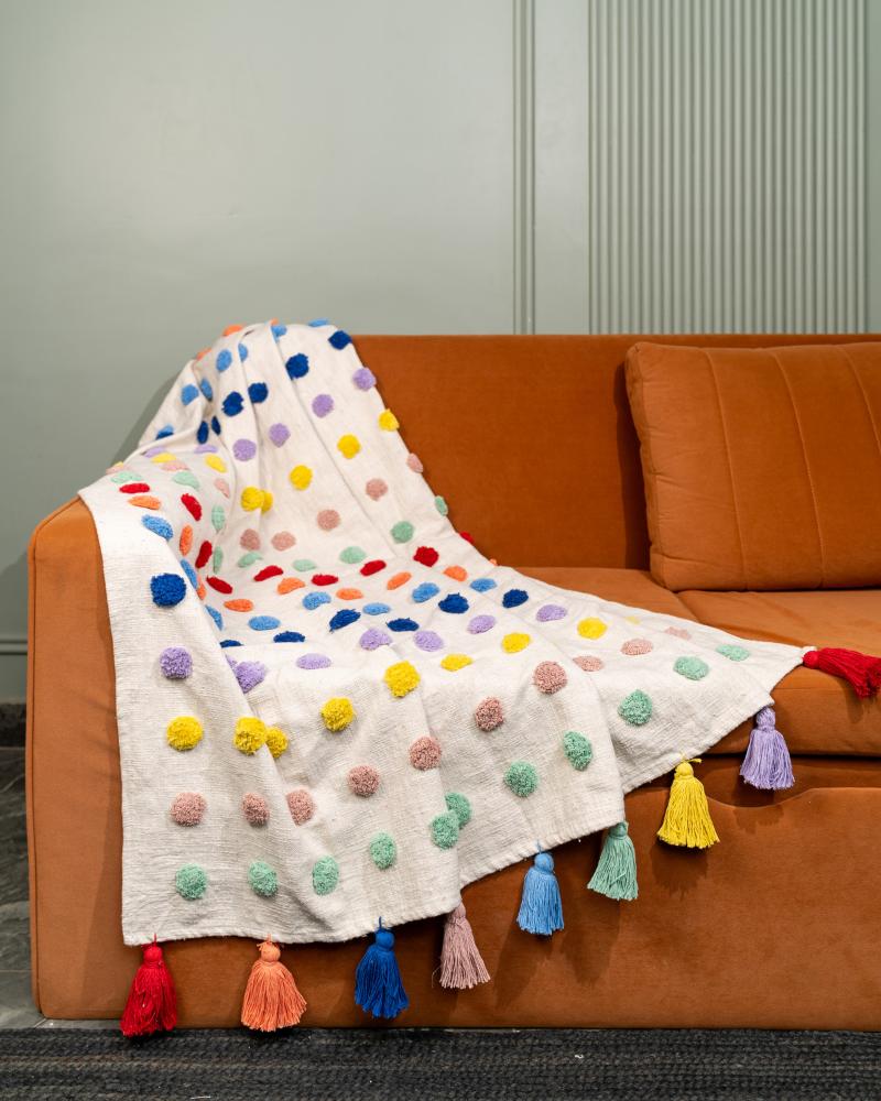 Hello Yellow Colourful Tickles Tufted Sofa Throw