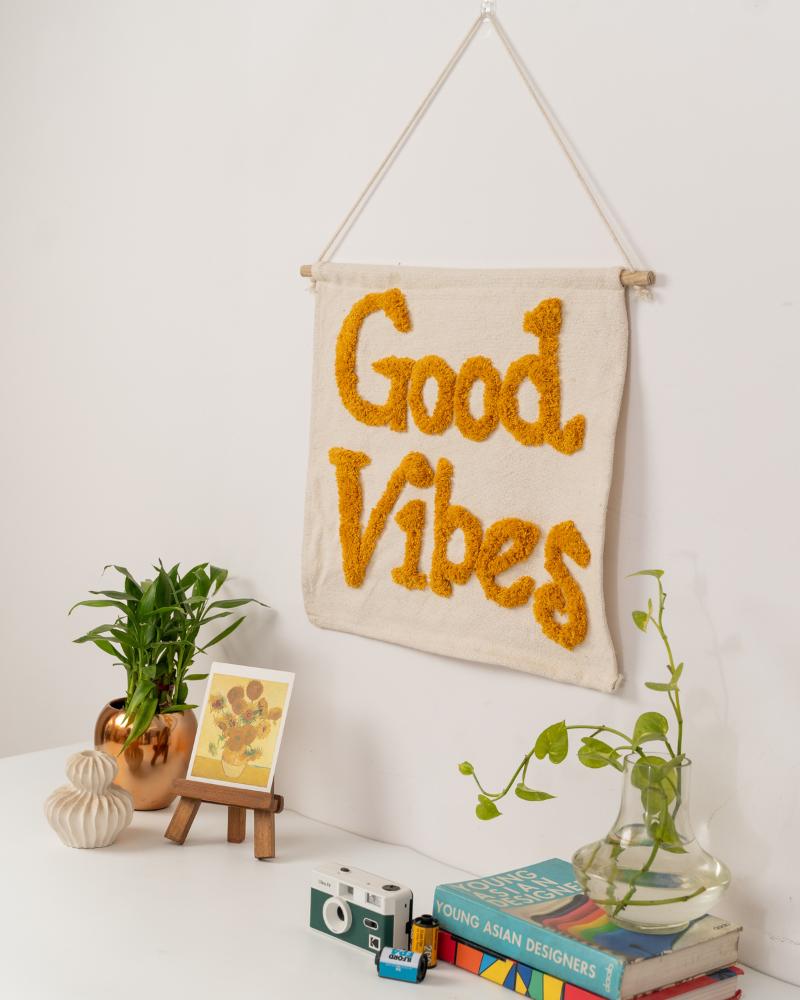 Hello Yellow Good Vibes Wall Hanging
