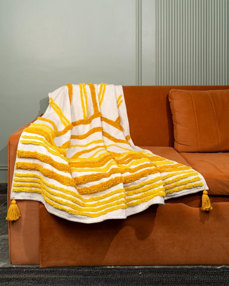 Hello Yellow Sunshine Tufted Sofa Throw
