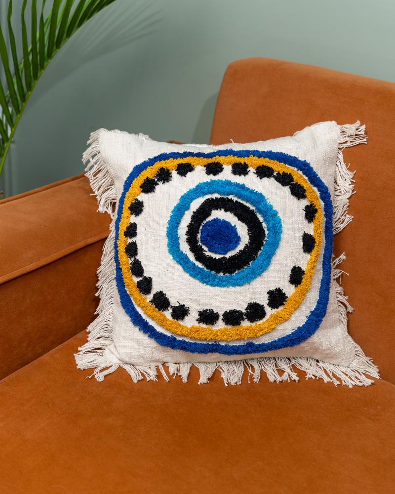 Hello Yellow Evil Eye Tufted Cushion Cover