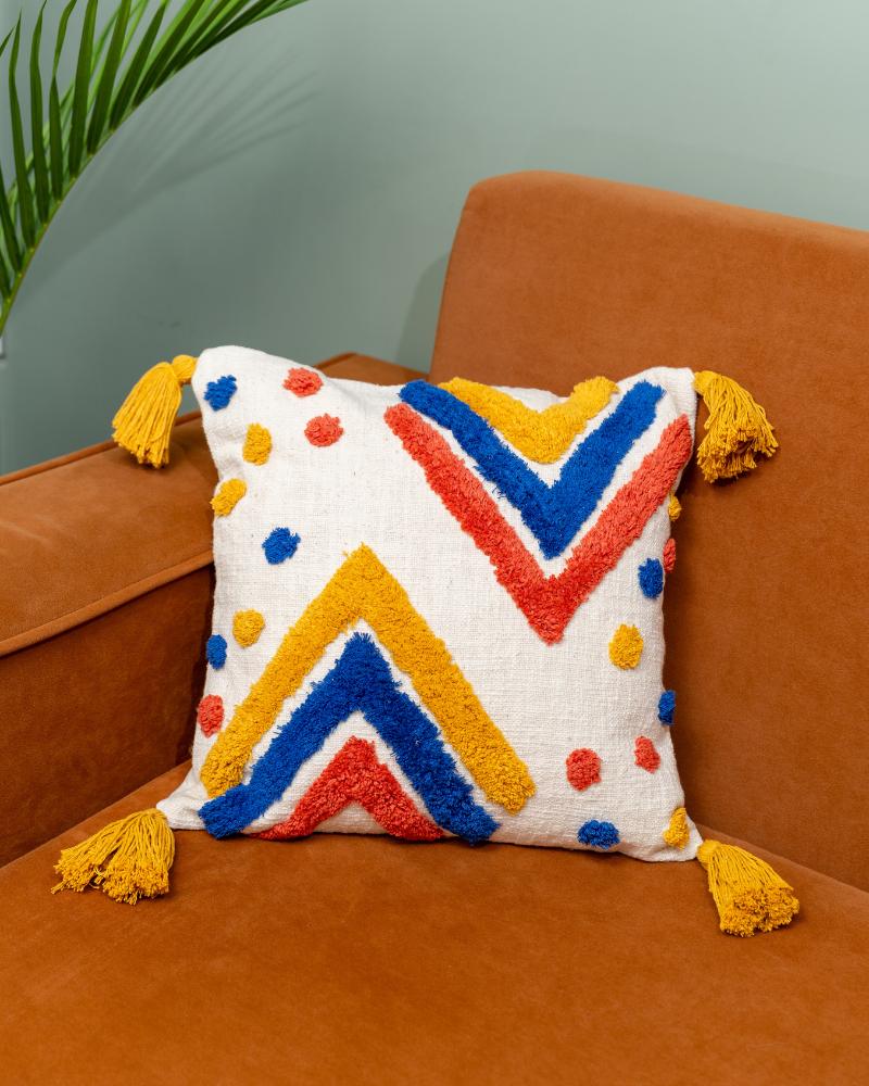 Hello Yellow Tripping on Triangles Tufted Cushion Cover